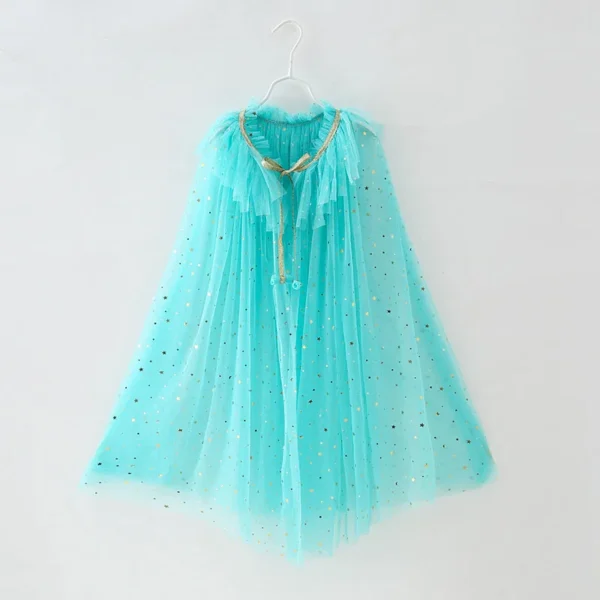 Little Girls Sequins Tulle Cape Children Princess Party Dress Up Cloaks Summer Thin Blue Pink White Halloween Birthday Costumes - Image 2