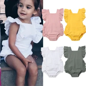 Citgeett Summer Newborn Baby Girl Bodysuit Ruffle Sleeveless Cute Solid Jumpsuit 4 Colors rUFFLE solid Fashion Outfits Sunsuit