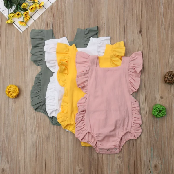 Citgeett Summer Newborn Baby Girl Bodysuit Ruffle Sleeveless Cute Solid Jumpsuit 4 Colors rUFFLE solid Fashion Outfits Sunsuit - Image 6