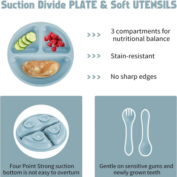 Children's Dishes Set Baby Silicone Tableware 6PCS Set Sucker Bowl Bib Cup Fork Spoon Set Maternal and Infant Supplies BPA Free - Image 4