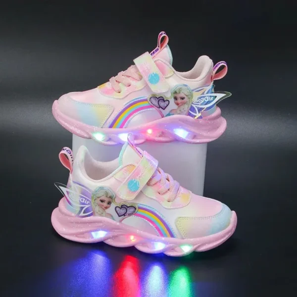Disney Girls' Casual Shoes Led Lights Mesh Breathable Children's Sports Princess Elsa Pink Purple Shoes Sneakers Size 22-35 - Image 3
