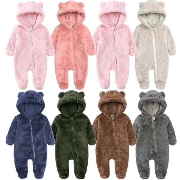 Winter Essentials Fleece Baby Clothes Romper Kids Boys Girls Pajamas Hooded Toddler Bodysuit Infant Jumpsuit Newborn Onesies - Image 2