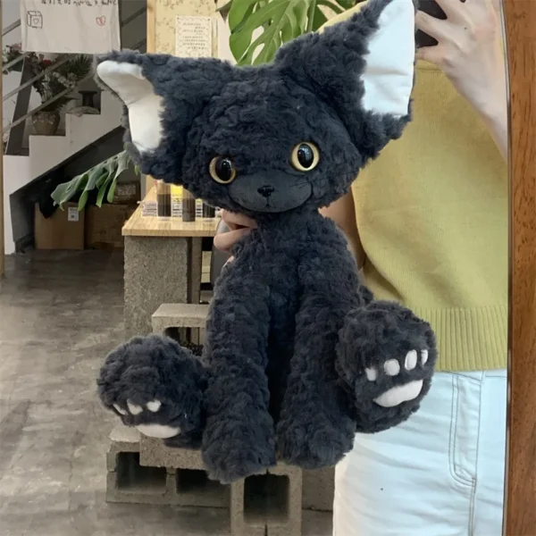Cute Black Cat Plush Toy Throw Pillow Khaki Curly KUKI Black Cat Long Hair Doll Stuffed Animals Festive Gifts For Kids Birthday - Image 3