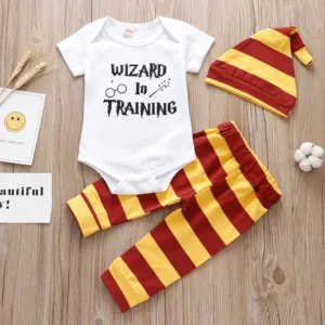 Newborn Baby Clothes 3 Pieces Sets 2023 Halloween Little Wizard Tops+Pants+Hat Toddler Babe Boy Girl Outfits
