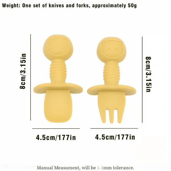 2pcs Food Grade Children Wooden Handle Silicone Spoon Fork Cutlery Baby Training Complementary Food Spoon BabyFeeding Spoon Fork - Image 6