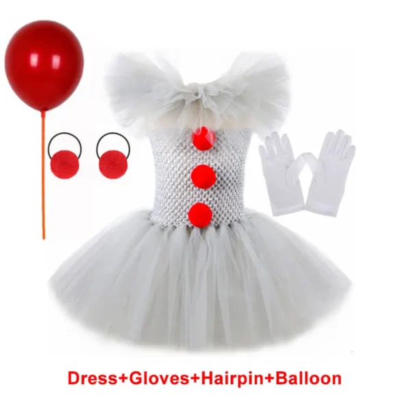 Halloween Gray Joker Girls Costume Tutu Dress Creepy Clown Kids Carnival Party Cosplay Clothing Children Tulle Fancy Dress - Image 3