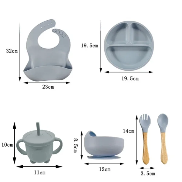 Children's Dishes Set Baby Silicone 6/8-piece Tableware Set Suction Cups Forks Spoons Bibs Straws Cups Mother and Baby Supplies - Image 5