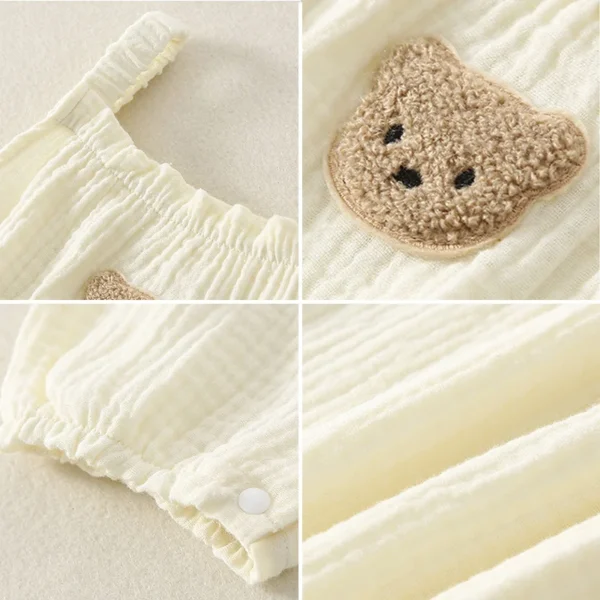 2PCS Summer Baby Clothes Set With Cap Toddler One Piece Cute Bear Sling Romper Fisherman Hat Infant Girl Boy Jumpsuit Outfit - Image 2