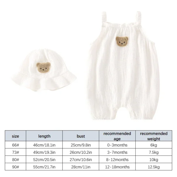 2PCS Summer Baby Clothes Set With Cap Toddler One Piece Cute Bear Sling Romper Fisherman Hat Infant Girl Boy Jumpsuit Outfit - Image 3