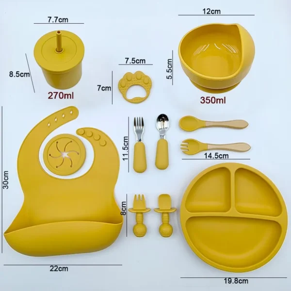 11Pcs Silicone Feeding Sets For Baby Personalized Name Children's Tableware Suction Cup Plates Bowl Spoon Feeding Cups BPA Free - Image 3