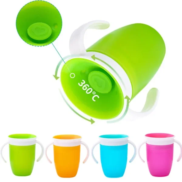 Baby Water Cups 360 Degrees Rotated Baby Learning Drinking Cup with Double Handle Flip Lid Leakproof Infants Water Cups Bottle - Image 2