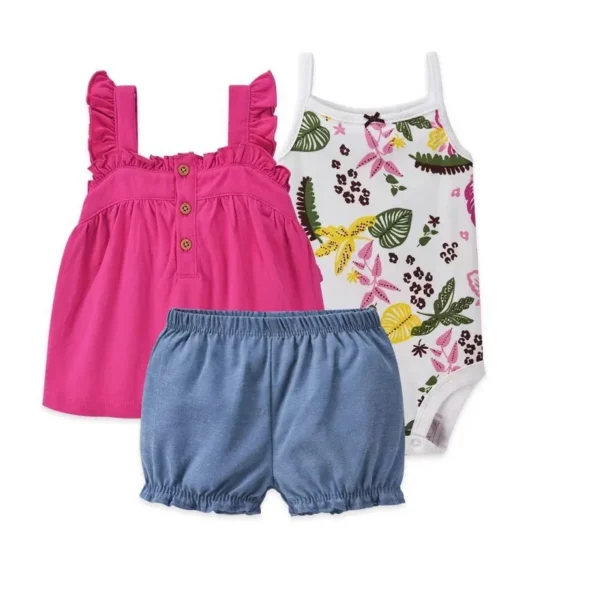 Infant Toddler Baby Girl Boy Clothes Set 2024 Summer Bebe T-shirt+Bodysuit+Shorts 3Pieces Suit New born Baby Outfit - Image 6