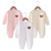 2024 Autumn Baby Romper Solid Color Bear Jumpsuit Cotton Spring Newborn One-Pieces Clothing for Boys Girls Infant Onesie 0-18M