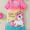 Kids Young Girl Unicorn & Letter Graphic Tee Dress
