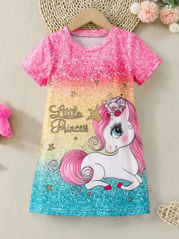 Kids Young Girl Unicorn & Letter Graphic Tee Dress