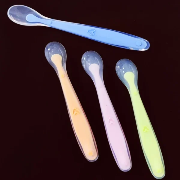 Baby Soft Silicone Spoon with Storage Box Candy Color Temperature Sensing Spoon Children Food Feeding Dishes Feeder Appliance - Image 2
