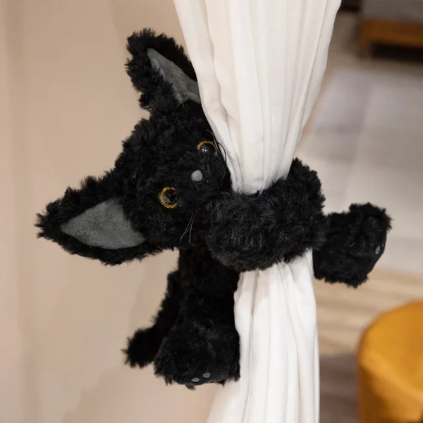 Cute Black Cat Plush Toy Throw Pillow Khaki Curly KUKI Black Cat Long Hair Doll Stuffed Animals Festive Gifts For Kids Birthday - Image 6