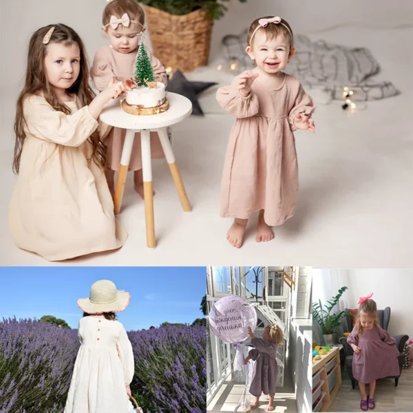 Autumn Spring Children's Clothes Organic Cotton Double Gauze Loose Pockets Baby Girls Dress Fashion Princess Casual Kids Dresses - Image 2