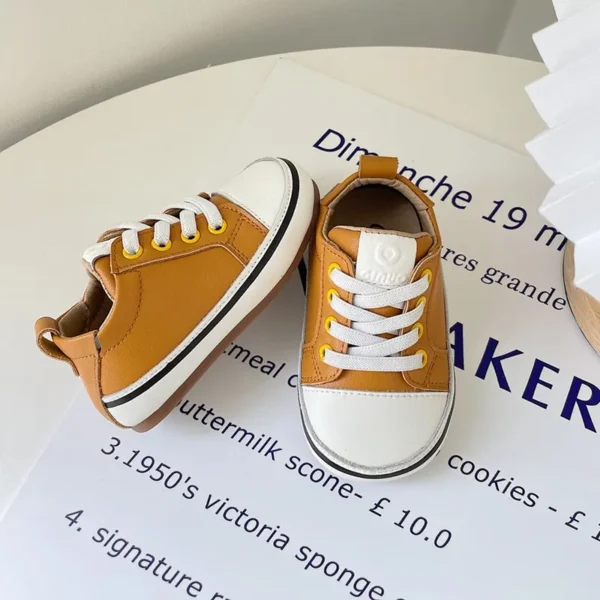 2024 New Spring/Autumn Baby Shoes Leather Toddler Boys Barefoot Shoe Soft Sole Girls Outdoor Tennis Fashion Little Kids Sneakers - Image 3