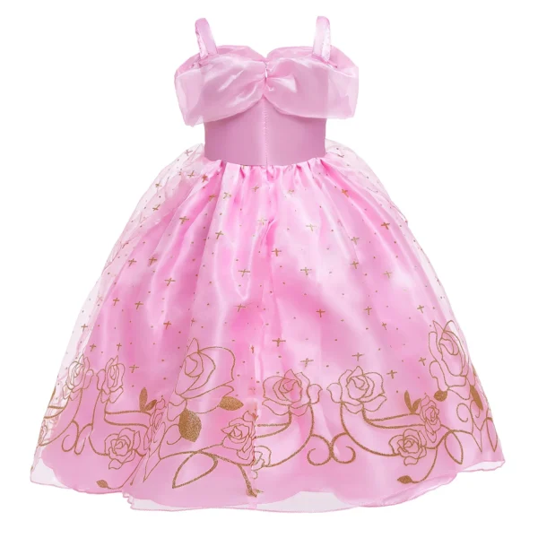 Aurora Pink Princess Dress Girl Sleeping Beauty Cosplay Costume Summer Floral Rose Print Sling Frocks 2-10 Yrs Kids Elegant Gown - Image 4