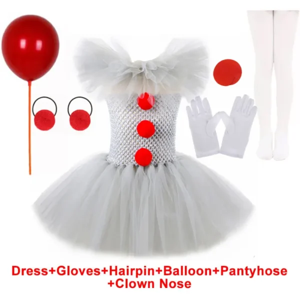 Halloween Gray Joker Girls Costume Tutu Dress Creepy Clown Kids Carnival Party Cosplay Clothing Children Tulle Fancy Dress - Image 2