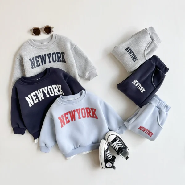 Winter Thickened Newborn Boy Girl 2PCS Plush Letter Printing Casual Suits Outfits Set Children's Clothing - Image 6