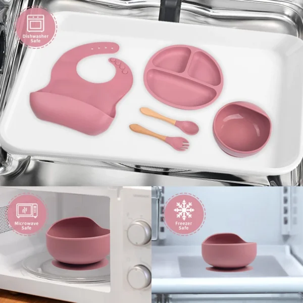 Children's Dishes Set Baby Silicone 5/8-piece Tableware Set Suction Cups Forks Spoons Bibs Straws Cups Mother and Baby Supplies - Image 5
