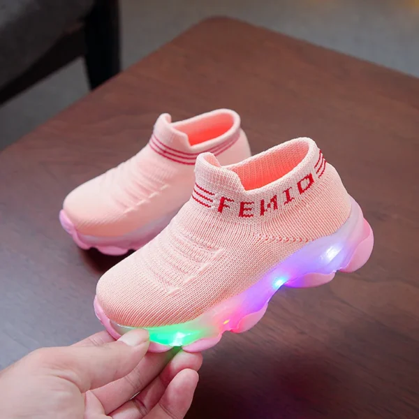 Kids Sneakers Children Baby Girls Boys Letter Mesh Led Luminous Socks Sport Run Sneakers Shoes Sapato Infantil Light Up Shoes - Image 5