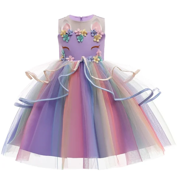 Girl Unicorn Dress Children Party Birthday Princess Costume Sleeveless Trailing Wedding Christmas Outfit Kids Girl Clothing - Image 4