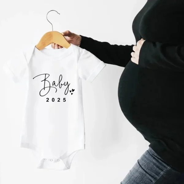 Baby 2025 Pregnancy Announcement Newborn Baby Bodysuits Cotton Summer Boys Girls Romper Jumpsuit Clothes Outfit - Image 2