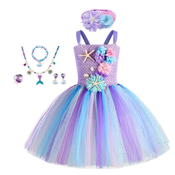 Girls Mermaid Tutu Dress Under the Sea Theme Birthday Party Carnival Costumes with Flower Headband Ocean Halloween Dresses 1-12Y - Image 6