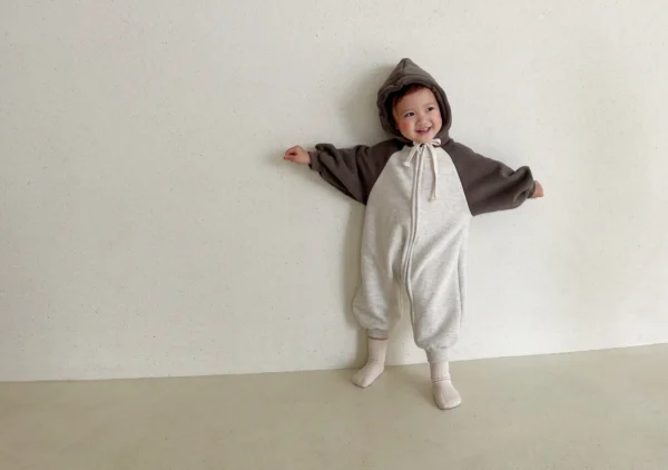 4486D Korean Newborn Baby Jumpsuit 2023 Spring and Autumn Pure Cotton Hooded Boy's One Piece Clothes Casual Climbing Clothes - Image 5