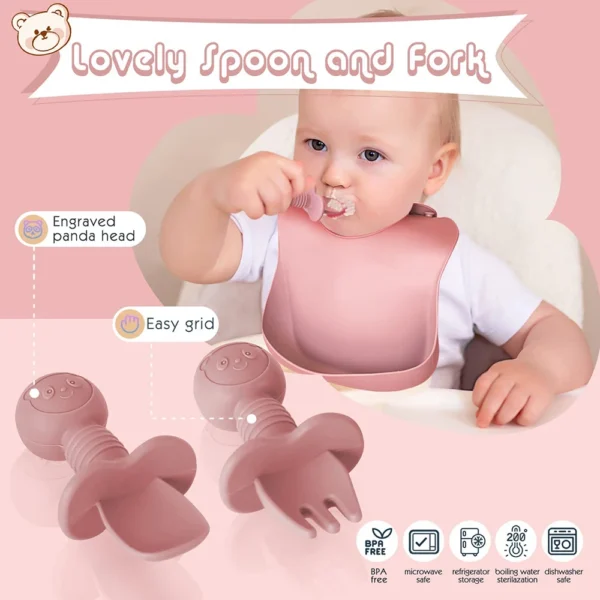 Children's Dishes Set Baby Silicone 6/8-piece Tableware Set Suction Cups Forks Spoons Bibs Straws Cups Mother and Baby Supplies - Image 2