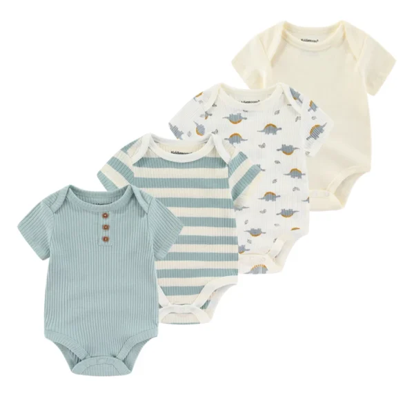 4Pieces New Born Bodysuit Print Cotton Baby Boy Clothes Short Sleeve Romper Baby Girl Clothes Cartoon 0-12M Bebes - Image 4