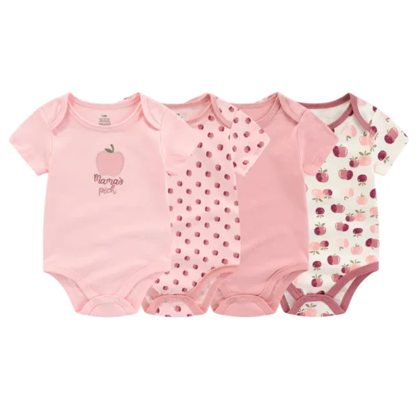 Kiddiezoom 4Pieces Summer Short Sleeve Cartoon Baby Boy Girl Bodysuit 100% Cotton Newborn Boy Girl Clothes - Image 2