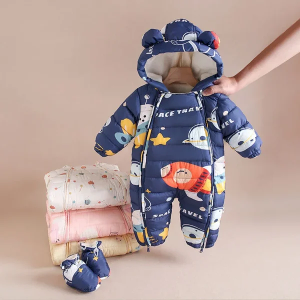 Children Autumn Winter Overall For Infant Down Cotton Thicken Clothes Hooded new born Baby costume Boys Girls Jumpsuit Romper - Image 2