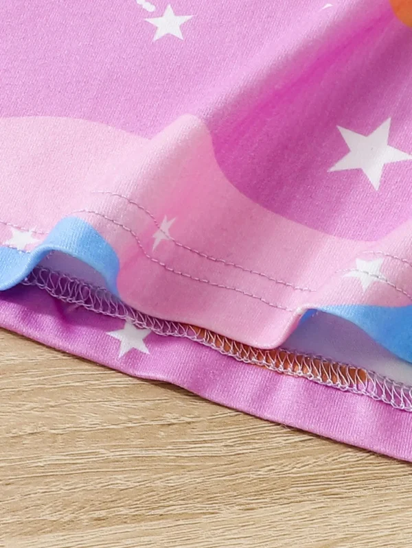 Kids Young Girl Unicorn Print Ruffle Trim Dress - Image 6