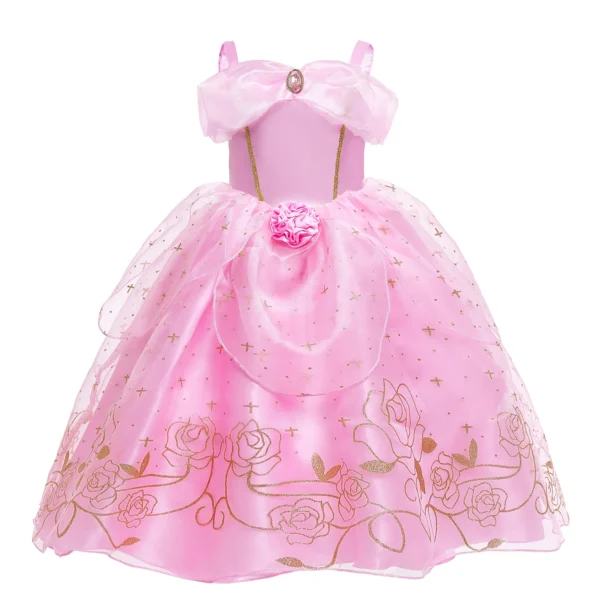 Aurora Pink Princess Dress Girl Sleeping Beauty Cosplay Costume Summer Floral Rose Print Sling Frocks 2-10 Yrs Kids Elegant Gown - Image 2