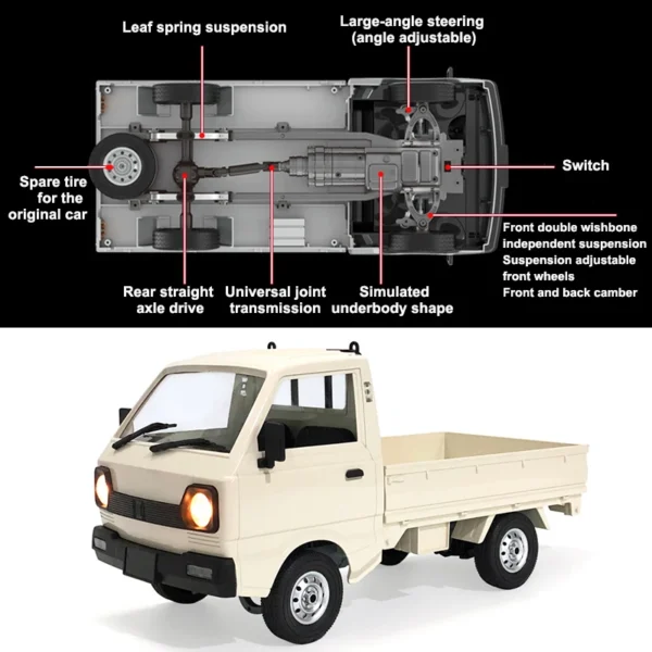 WPL D12 1:10 / 1:16 RC CAR Simulation Drift Climbing Truck LED Light Haul Cargo Remote Control Electric Toys For Children - Image 3