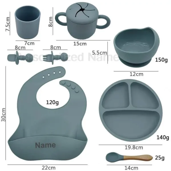 9Pcs Baby Silicone Feeding Sets Suction Cup Bowl Dishes Kids Spoon Fork Feeding Snack Cup Personalized Name Baby's Tableware - Image 4
