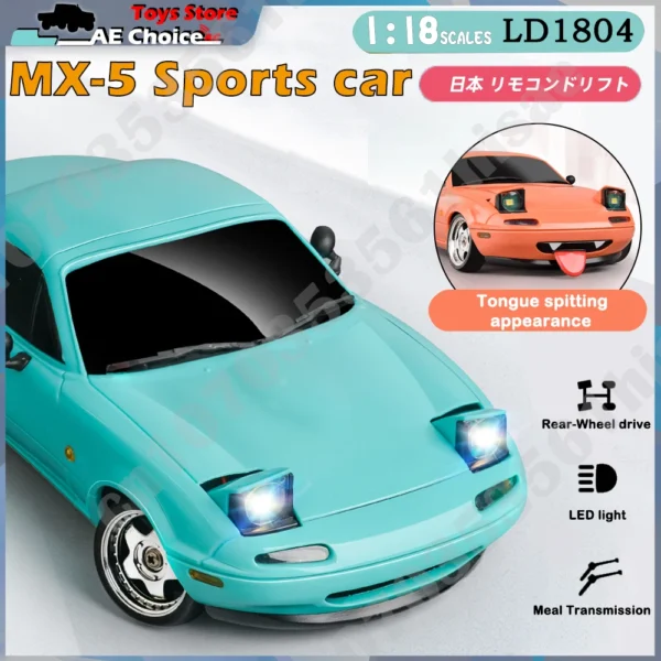 LDRC LD1804 RC Drift Car 1/18 Model 2.4G 2WD ESP Gyroscope LED Lights Full Scale Controlled Model Children Car Toys Gifts