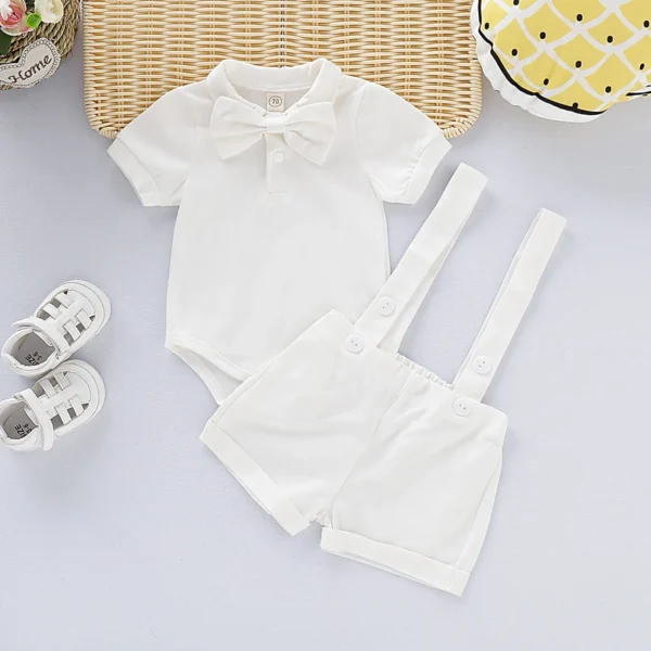 0-24 Months Newborn Baby Boy Gentlemen Clothes Set Bowtie Short Sleeve Cotton Romper+Suspender Pant Toddler Summer 2PCS Outfits - Image 5