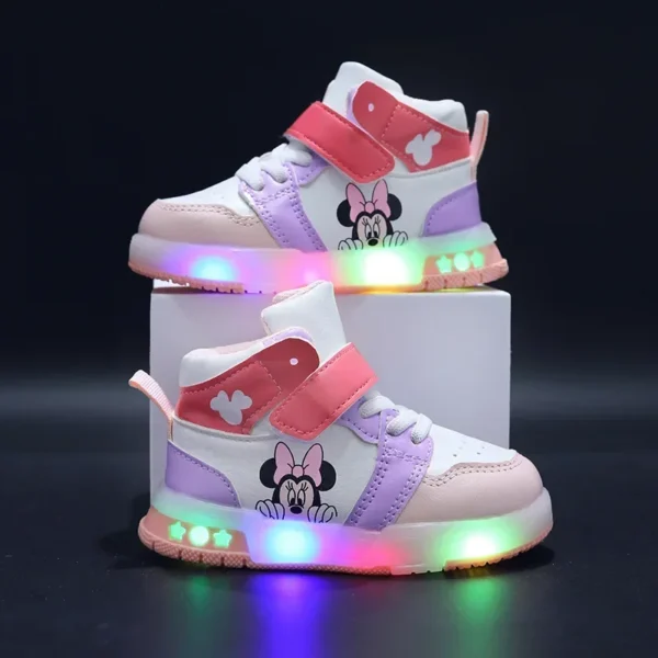 2024 Disney Children's Led Light Shoes Fashion Mickey Mouse Boys Sneakers Girls Cartton Casual Shoes Breathable Kids Sport Shoes - Image 2
