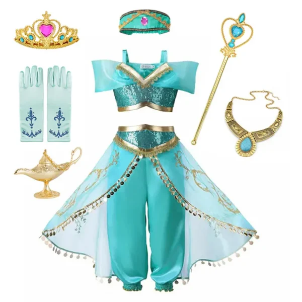 Disney Jasmine Princess Dress of Birthday Party Carnival Cosplay Aladdin Agic Lamp Girls Costume Vestidos Halloween Clothing Set - Image 2