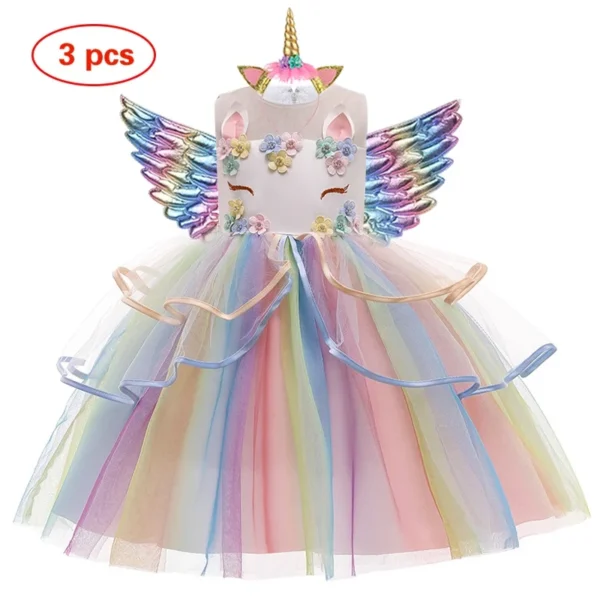 Girl Unicorn Dress Children Party Birthday Princess Costume Sleeveless Trailing Wedding Christmas Outfit Kids Girl Clothing - Image 3