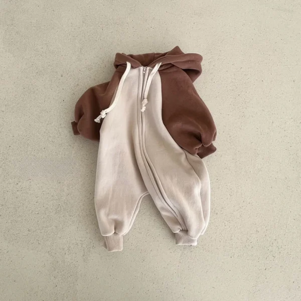 4486D Korean Newborn Baby Jumpsuit 2023 Spring and Autumn Pure Cotton Hooded Boy's One Piece Clothes Casual Climbing Clothes - Image 2