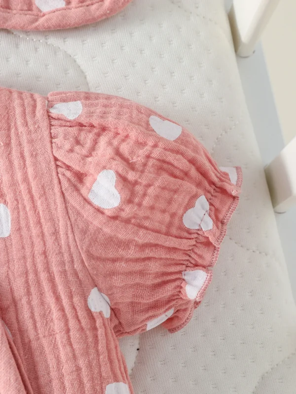 Baby Girls 4pcs Summer O-Round Cotton Soft Printing Heart Streetwear Cute Bodysuit - Image 4
