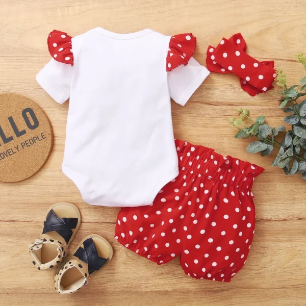 0-18 Months Newborn Baby Girl Cute Polka Dot Summer Outfit Set Short Sleeve Bodysuit+Pants+Headband Toddler Girls Clothing - Image 5