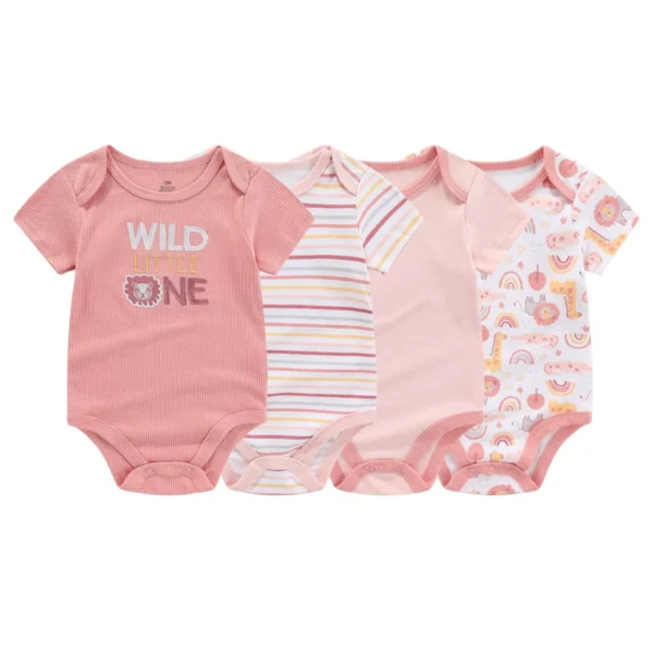 Kiddiezoom 4Pieces Summer Short Sleeve Cartoon Baby Boy Girl Bodysuit 100% Cotton Newborn Boy Girl Clothes - Image 5