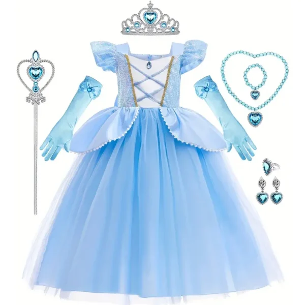 Cinderella Cosplay Costume Kids Clothes for Girls Sequins Princess Dress with Crown Gloves Birthday Party Ball Gown 3-10 Years - Image 2